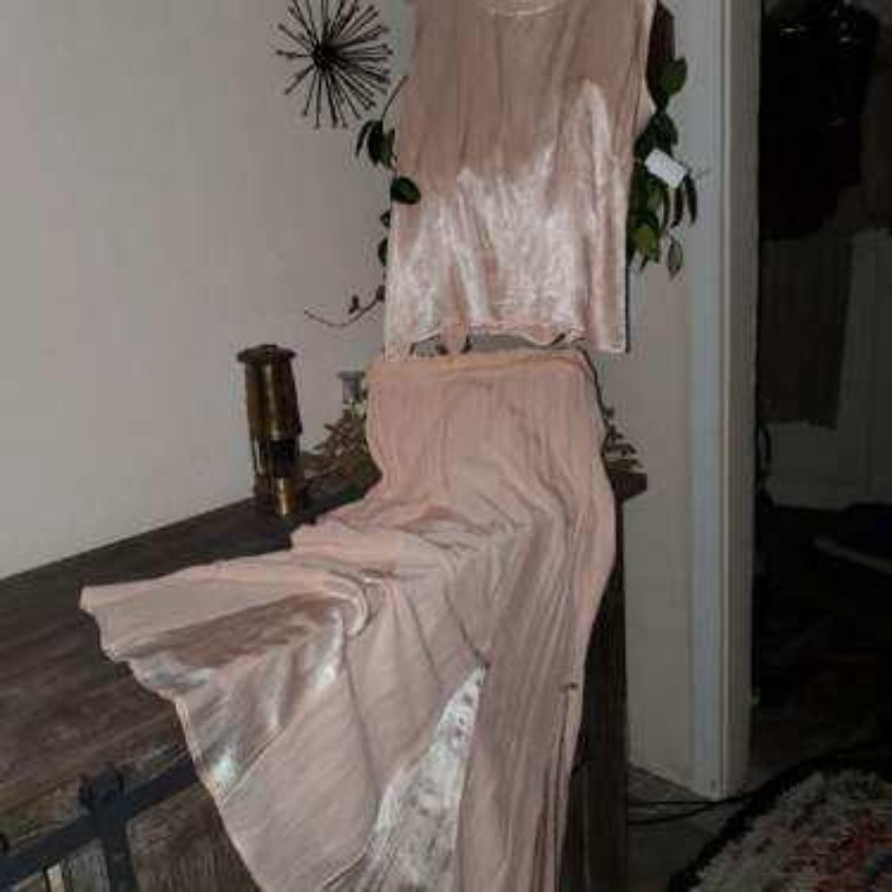 Retro Moon Light Rare 2 pc Pleated Full Skirt w Blouse Sz Lg 90s Peach, Shimmers